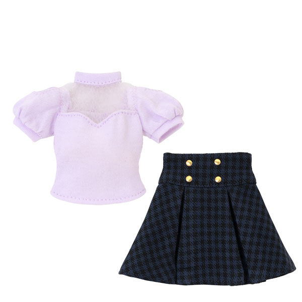 Azone 1/6 Q'z Decollete See Through Tops & Mini Skirt set Purple x Navy Checker (DOLL ACCESSORY)