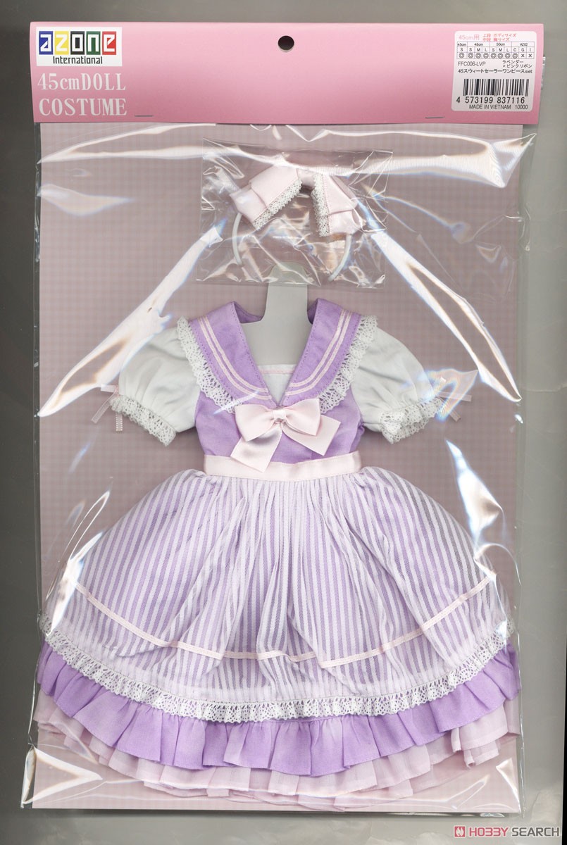 Azone International 45 스위트 세일러 원피스 세트 (라벤더 x 핑크 리본) (패션돌) 이미지 3