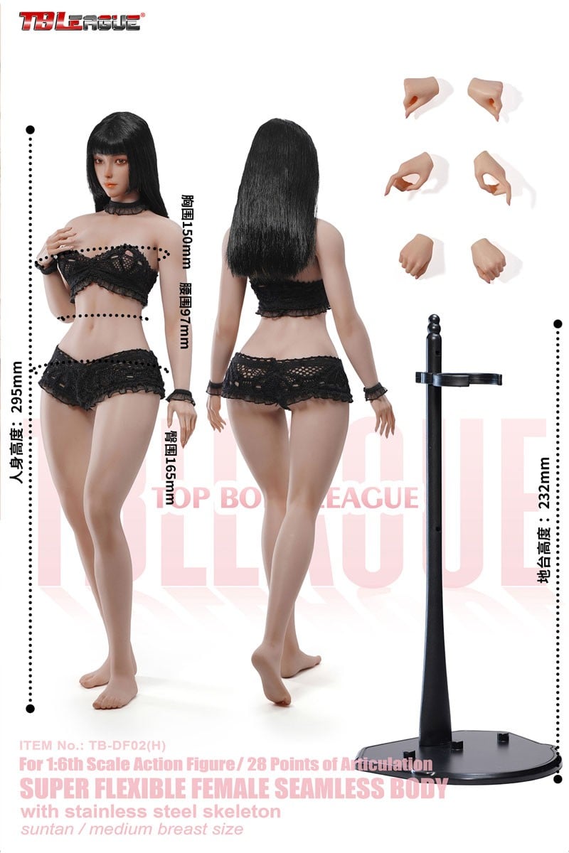 TB League TB League 1/6 Super Flexible Seamless Female Body with Slim Waist and Curvy Body, Head and Legs Included, Suntan รูปภาพ 7