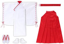 Azone International 50 Shrine Maiden Outfit Set (Haori, Hakama, Obi, Tabi, Zori) (Red x White) (Fashion Doll)
