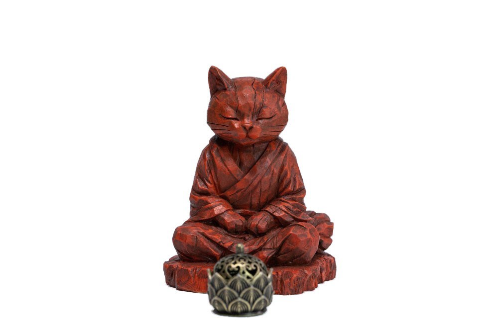 Headcrest Headcrest Zen Cat Wood-Carved Style Figure B รูปภาพ 2