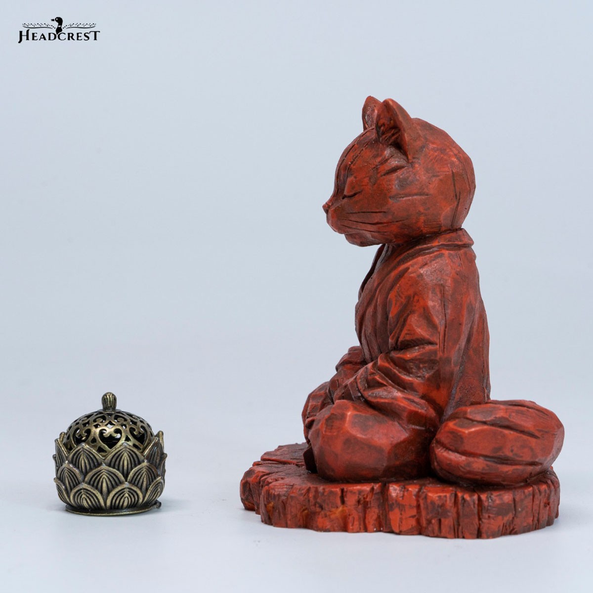 Headcrest Headcrest Zen Cat Wood-Carved Style Figure B รูปภาพ 4