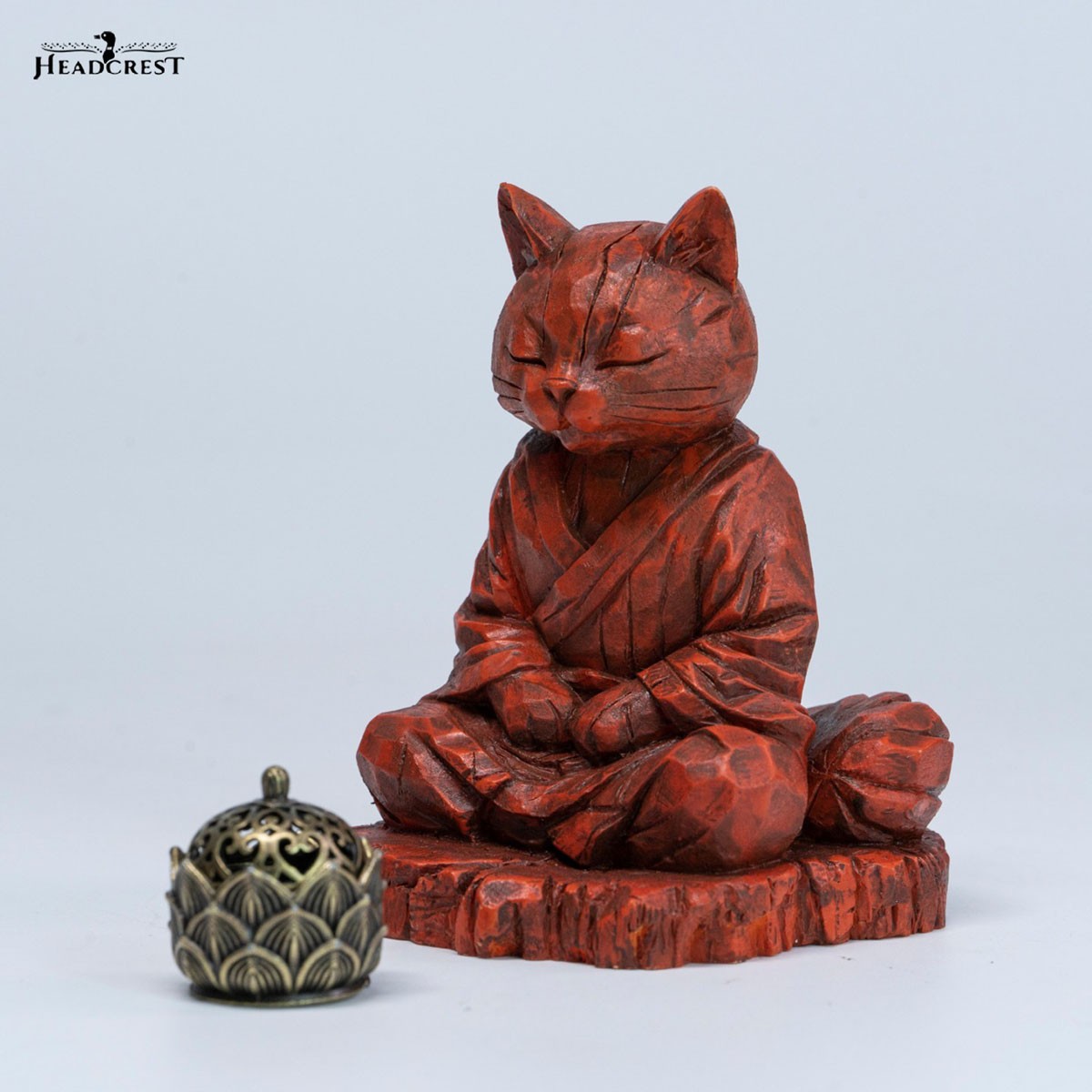 Headcrest Headcrest Zen Cat Wood-Carved Style Figure B รูปภาพ 5