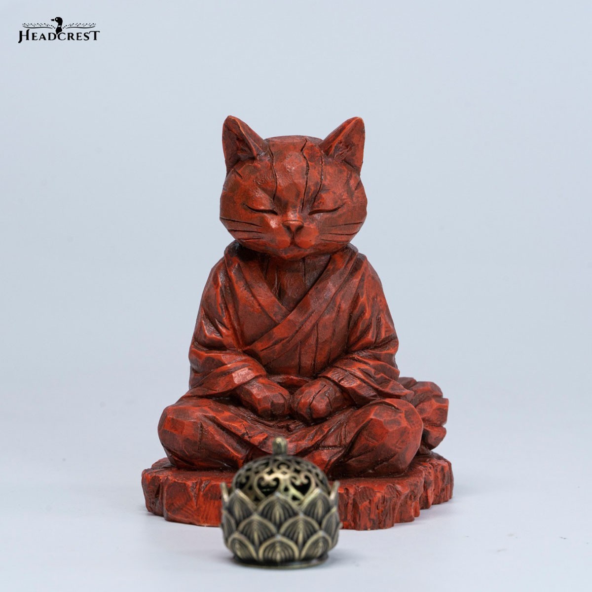 Headcrest Headcrest Zen Cat Wood-Carved Style Figure B รูปภาพ 6