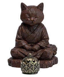 Headcrest Headcrest Zen Cat Wood-Carved Style Figure C รูปภาพ 1