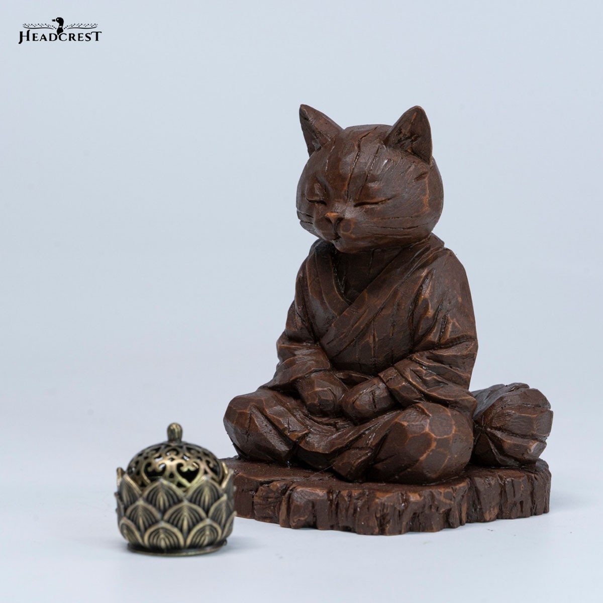 Headcrest Headcrest Zen Cat Wood-Carved Style Figure C รูปภาพ 3