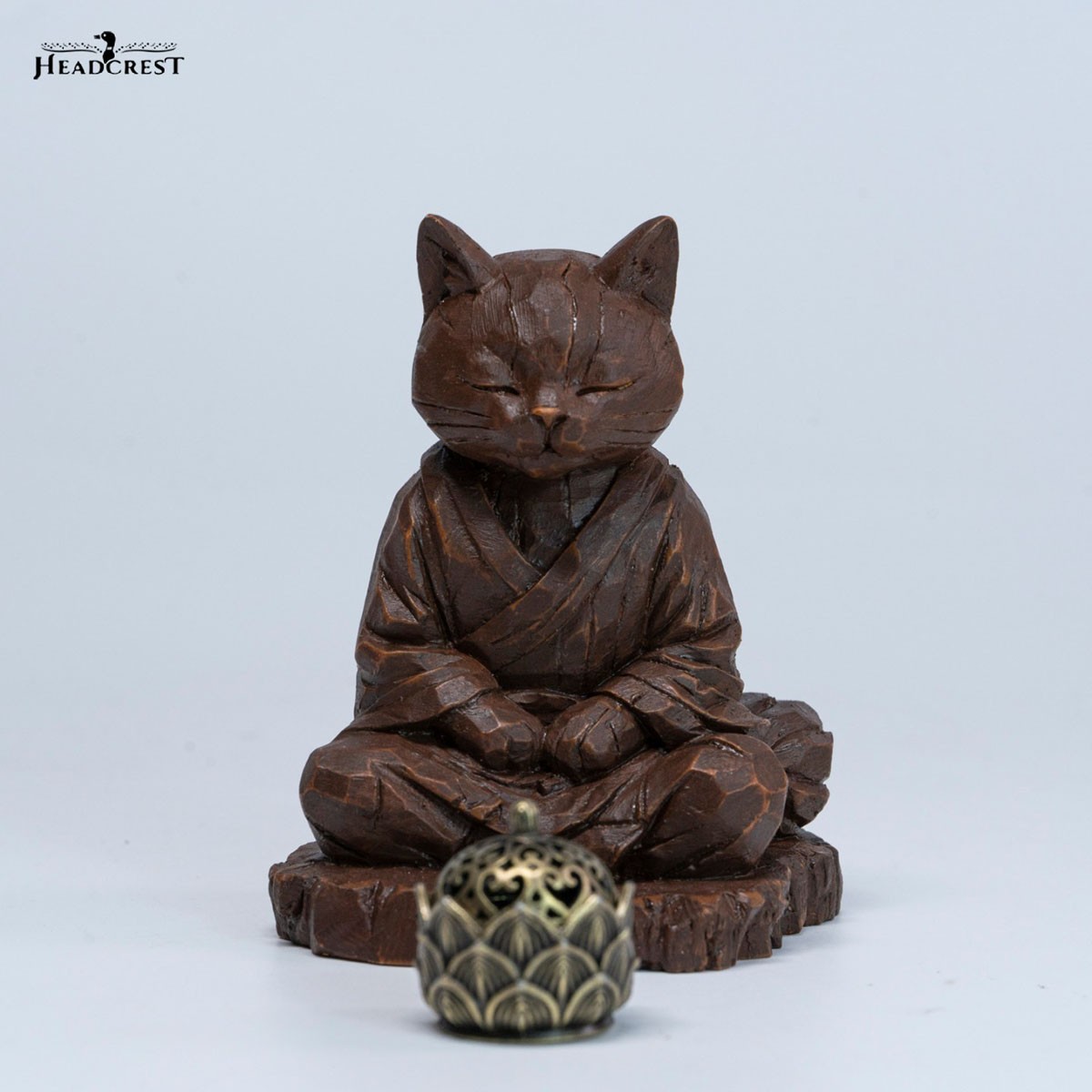 Headcrest Headcrest Zen Cat Wood-Carved Style Figure C รูปภาพ 4