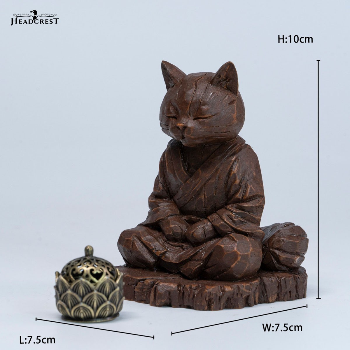 Headcrest Headcrest Zen Cat Wood-Carved Style Figure C รูปภาพ 7
