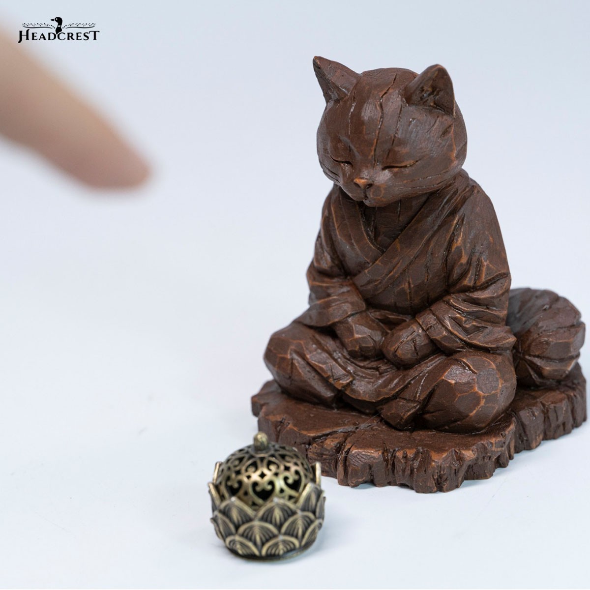 Headcrest Headcrest Zen Cat Wood-Carved Style Figure C รูปภาพ 8