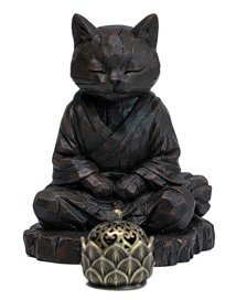 Headcrest Headcrest Zen Cat Wood-Carved Style Figure D รูปภาพ 1
