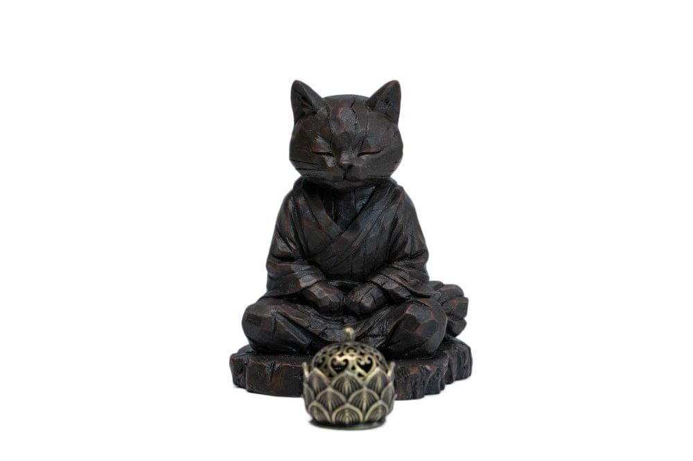 Headcrest Headcrest Zen Cat Wood-Carved Style Figure D รูปภาพ 2