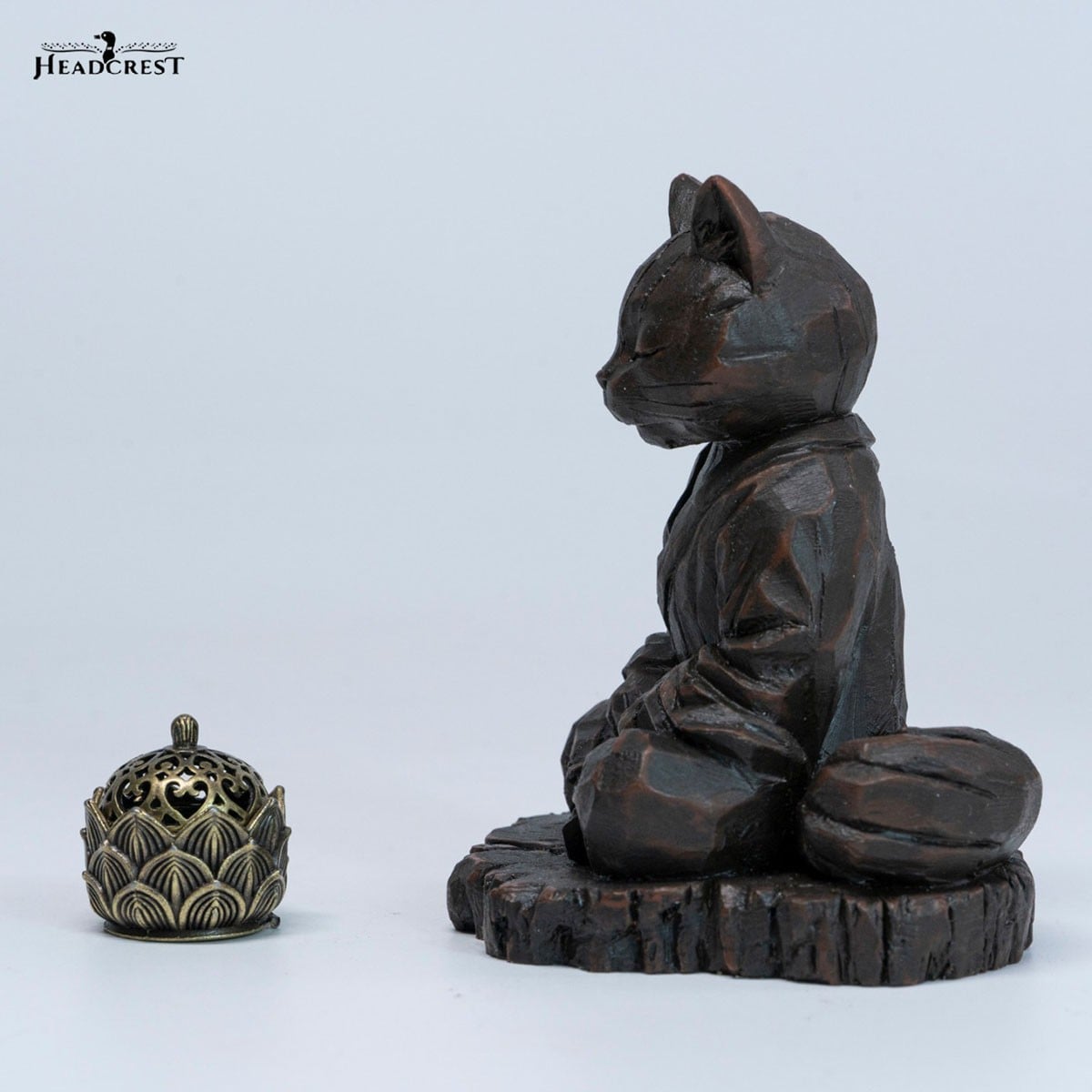 Headcrest Headcrest Zen Cat Wood-Carved Style Figure D รูปภาพ 3