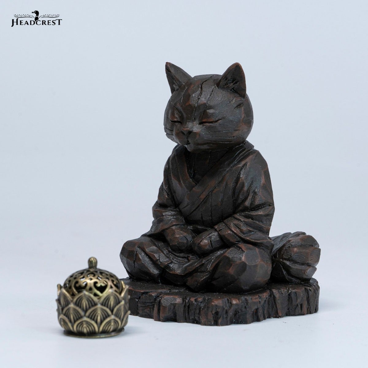 Headcrest Headcrest Zen Cat Wood-Carved Style Figure D รูปภาพ 4