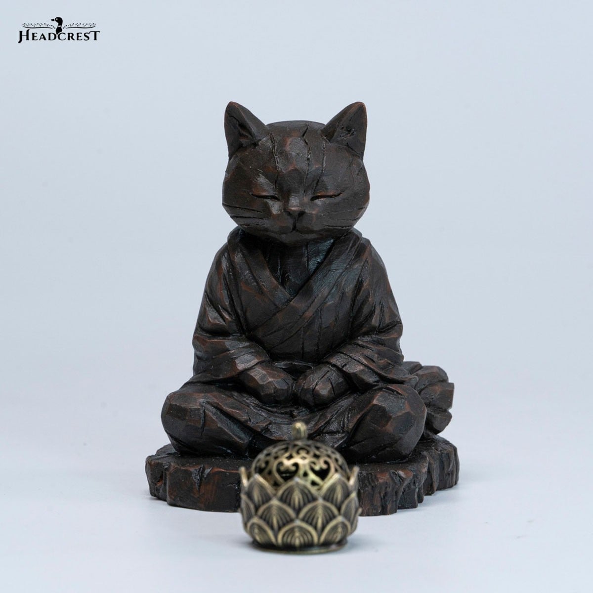 Headcrest Headcrest Zen Cat Wood-Carved Style Figure D รูปภาพ 5