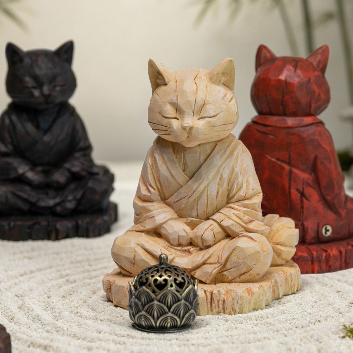 Headcrest Headcrest Zen Cat Wood-Carved Style Figure D รูปภาพ 7