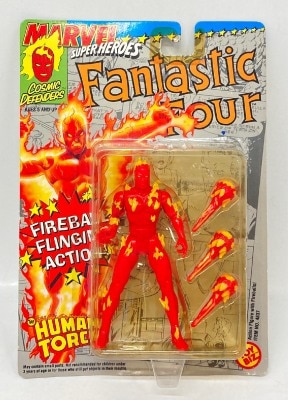 TOYBIZ SUPER HEROES FANTASTIC FOUR HUMAN TORCH / FIREBALL FLINGING ACTION 5 inch