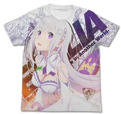 COSPA Re:ZERO -Starting Life in Another World- Emilia Full Graphic T-shirt / WHITE - L รูปภาพ 1