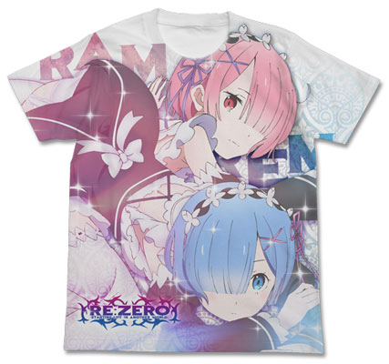 COSPA Re:ZERO -Starting Life in Another World- Ram & Rem Full Graphic T-shirt / WHITE - XL image 1