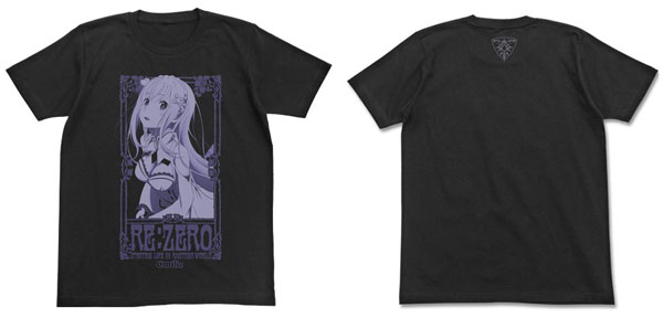 COSPA Re:ZERO -이세계로 전생했다면- 에밀리아 티셔츠 / 검정 - XL