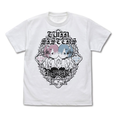 COSPA Re:ZERO -Starting Life in Another World- Twins Rem & Ram T-shirt /WHITE-S