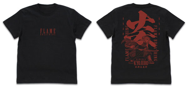 COSPA Demon Slayer: Kimetsu no Yaiba Mugen Train Arc Flame Breathing Kyojuro Rengoku T-shirt /BLACK-XL
