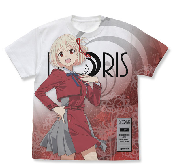 COSPA Lycoris Recoil Chisato Nishikigi Full Graphic T-shirt /WHITE-S