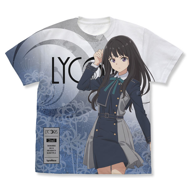 COSPA Lycoris Recoil Takina Inoue Full Graphic T-shirt /WHITE-S