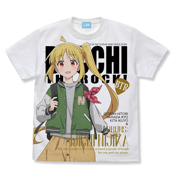 COSPA Anime "BOCCHI THE ROCK!" New Illustration Nijika Ijichi Full Graphic T-shirt Street Fashion Ver. /WHITE-XL