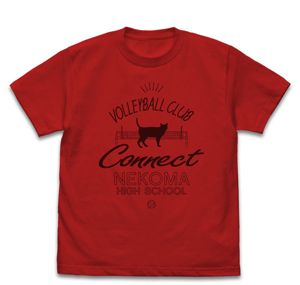 COSPA Haikyuu!! Nekoma High School Volleyball Club Icon Mark College T-shirt /RED-L รูปภาพ 1