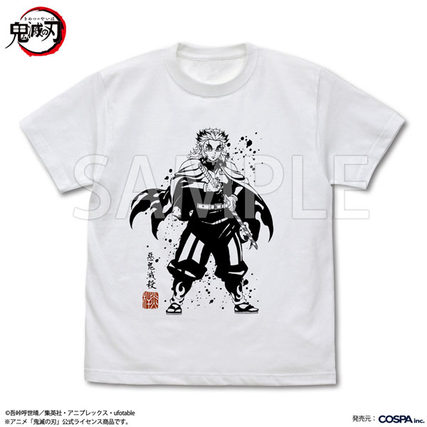 COSPA Anime "Demon Slayer: Kimetsu no Yaiba" Akki Messatsu Kyojuro Rengoku T-shirt /WHITE-XL รูปภาพ 1