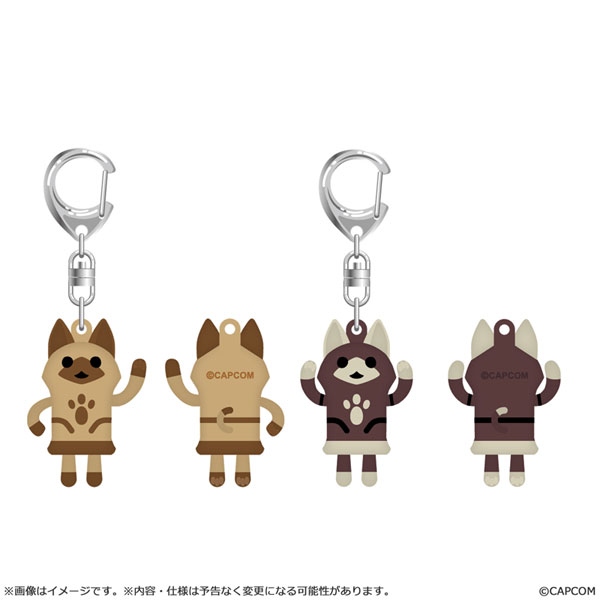 Capcom Monster Hunter Wilds Rubber Keychain Dancing White Cat / Dancing Black Cat Set