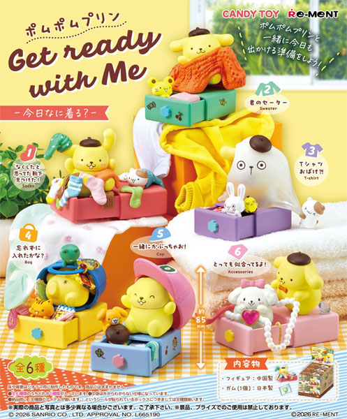 RE-MENT Sanrio Pom Pom Purin Get ready with Me -What to Wear Today?- 6Pack BOX (CANDY TOY)