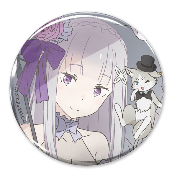 COSPA Re:ZERO -Starting Life in Another World- New Illustration Emilia & Puck 65mm Tin Badge Party Dress ver. image 1
