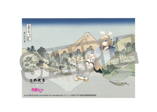 Presence Katsushika Hokusai x Hatsune Miku Rella Cloth Poster Kagamine Rin Reflection in Lake at Misaka in Kai Province