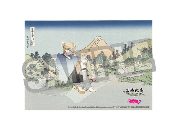 Presence Katsushika Hokusai x Hatsune Miku Rella Cloth Poster Kagamine Len Reflection in Lake at Misaka in Kai Province gambar 1