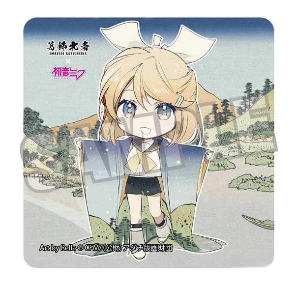Presence Katsushika Hokusai x Hatsune Miku Rella Sticker Kagamine Rin Mini Chara Reflection in Lake at Misaka in Kai Province