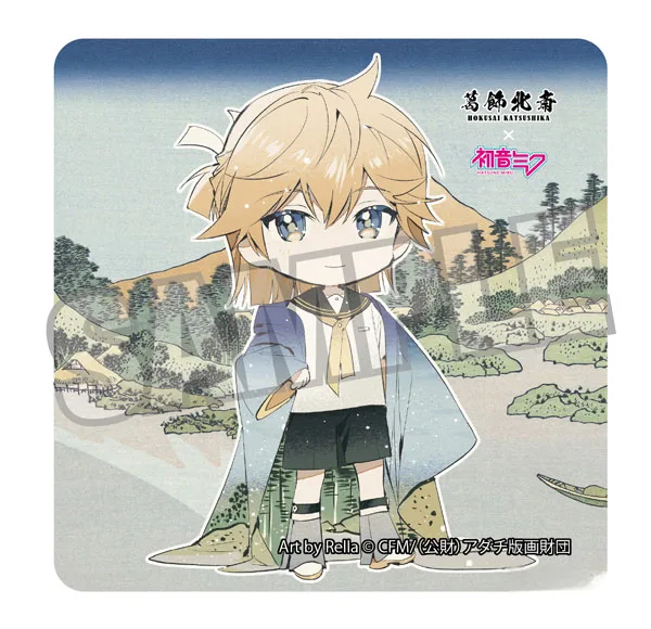 Presence Katsushika Hokusai x Hatsune Miku Rella Sticker Kagamine Len Mini Chara Reflection in Lake at Misaka in Kai Province