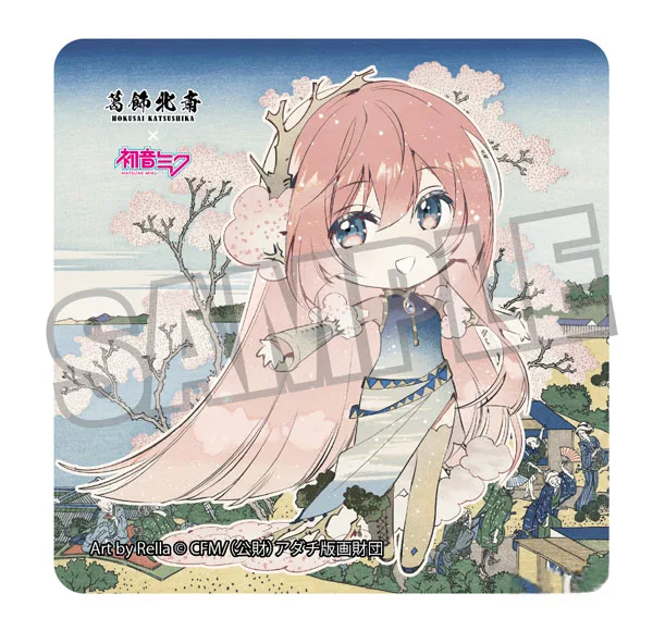 Presence Katsushika Hokusai x Hatsune Miku Rella Sticker Megurine Luka Mini Chara Fuji from Gotenyama at Shinagawa on the Tokaido