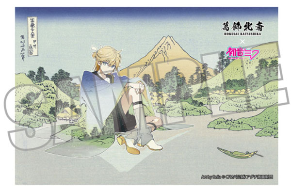 Presence Katsushika Hokusai x Hatsune Miku Rella Postcard Kagamine Len Reflection in Lake at Misaka in Kai Province gambar 1