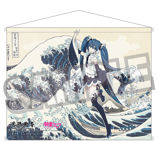 Presence Katsushika Hokusai x Hatsune Miku Rella B2 Wall Scroll Double Suede Hatsune Miku The Great Wave off Kanagawa รูปภาพ 1