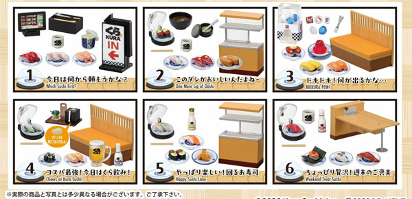 RE-MENT KuruKuru Mawaru, Shiawase Hitosara Kura Sushi 6Pack BOX Bild 1