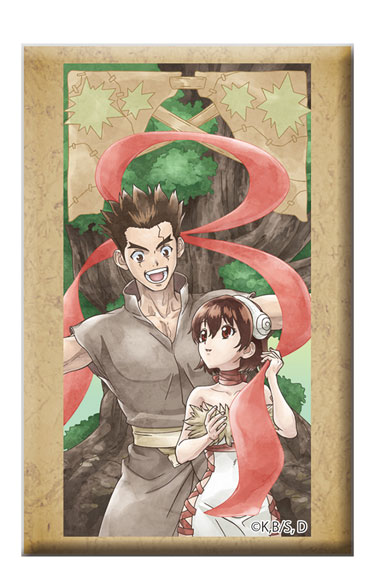 Toho Dr. STONE Square Tin Badge w/Stand Taiju Oki & Yuzuriha Ogawa รูปภาพ 1