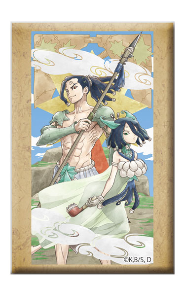 Toho Dr. STONE Square Tin Badge w/Stand Moz & Kirisame รูปภาพ 1