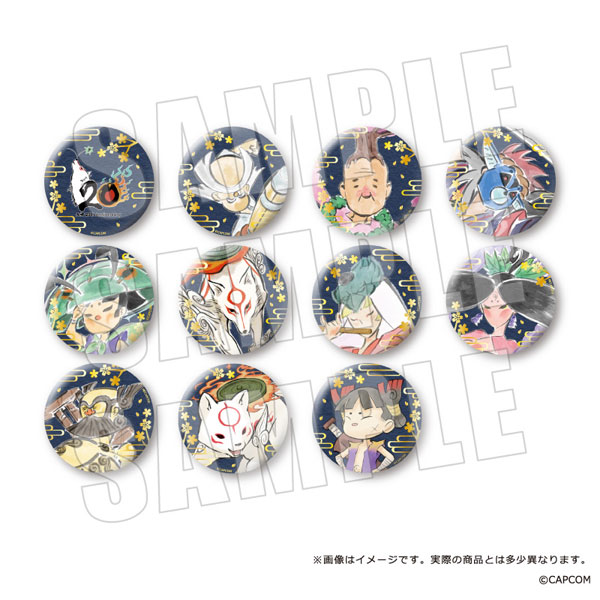 empty Okami 20th Anniversary Japanese Washi Paper Style Gold Foil Tin Badge 11Pack BOX