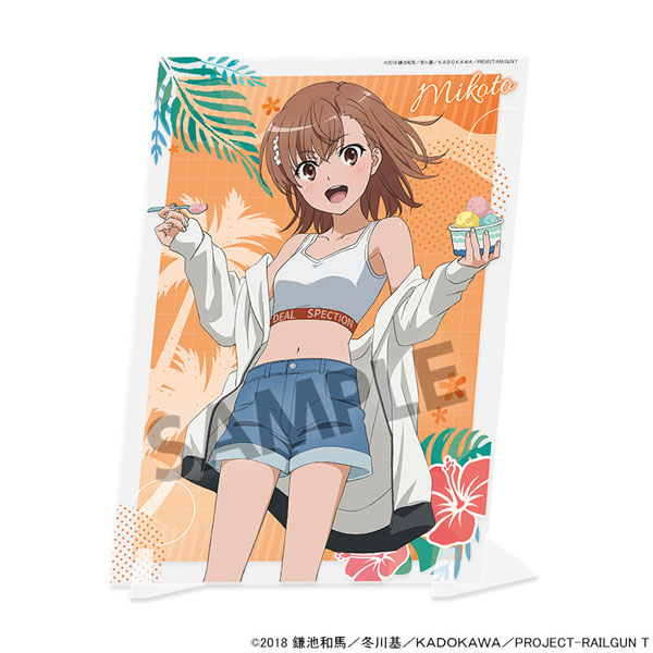 Hobby Stock Toaru Kagaku no Railgun T New Illustration Visual Acrylic Plate Mikoto Misaka Vacation ver. imagen 1