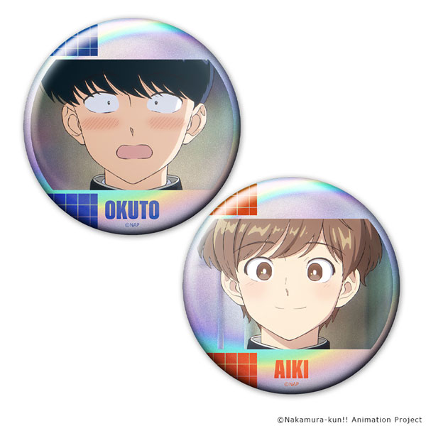 Azu Maker TV Animation "Ganbare! Nakamura-kun!!" Hologram Tin Badge 2pc. Set Okuto Nakamura & Aiki Hirose Scene Photo ver.