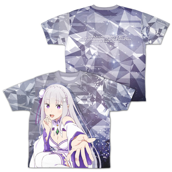 COSPA Re:ZERO -Starting Life in Another World- Silver Haired Half-elf Emilia Double-sided Full Graphic T-shirt /-XL