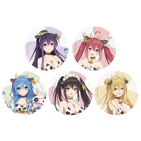 Curtain Damashii Date A Live V New Illustration Trading Tin Badge (Cow Pattern Swimsuit / Glitter) 5Pack BOX