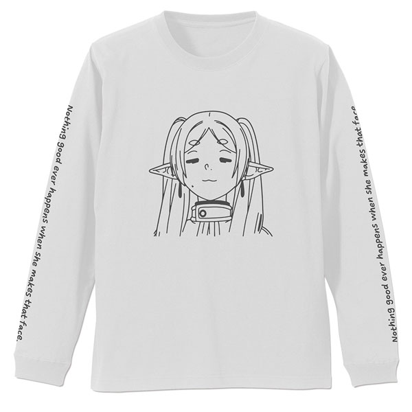 COSPA Frieren: Beyond Journey's End Frieren Face Ribbed Long Sleeve T-shirt /WHITE-S