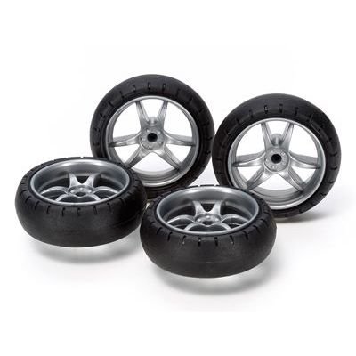 TAMIYA 타미야 미니카 그레이드업 파츠 No.491 대경 스포크 내로우 휠 (배럴 타이어 포함) 15491